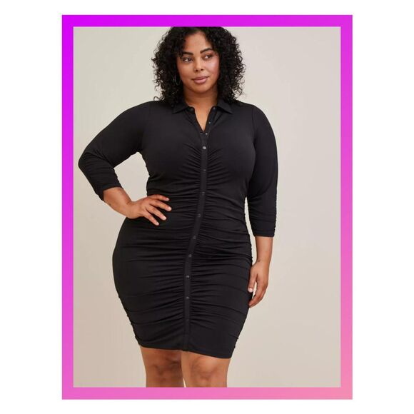 torrid Dresses & Skirts - NWT Torrid 3X Deep Black At The Knee Studio Knit Shirred Shirt Dress Size 22-24